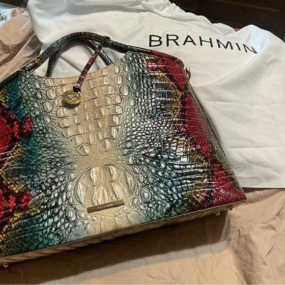 Brahmin Red and Green Crocodile-Embossed Tote - Picture 6 of 6